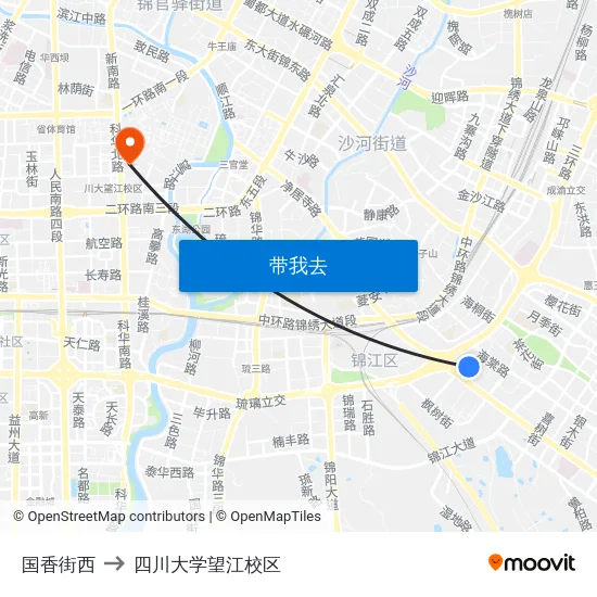 国香街西 to 四川大学望江校区 map