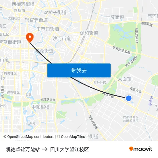 凯德卓锦万黛站 to 四川大学望江校区 map
