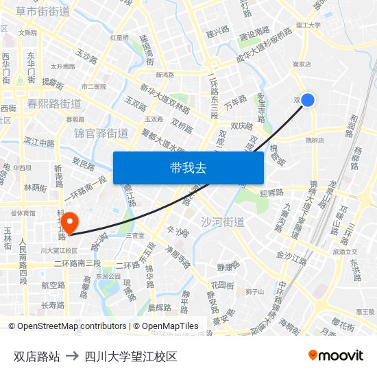 双店路站 to 四川大学望江校区 map