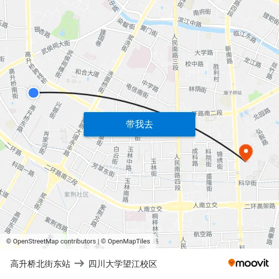 高升桥北街东站 to 四川大学望江校区 map