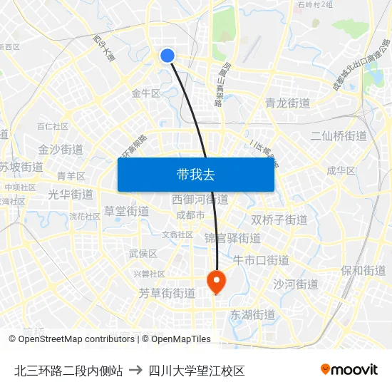 北三环路二段内侧站 to 四川大学望江校区 map