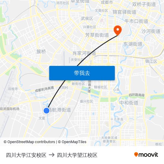 四川大学江安校区 to 四川大学望江校区 map