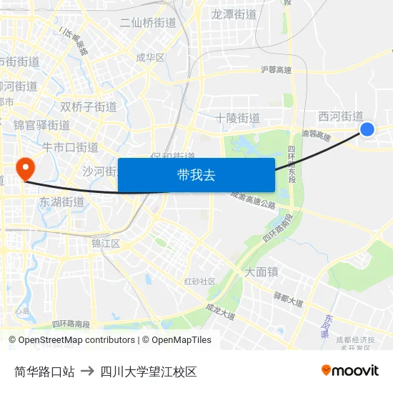 简华路口站 to 四川大学望江校区 map
