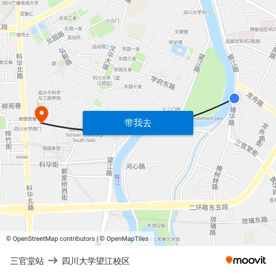 三官堂站 to 四川大学望江校区 map