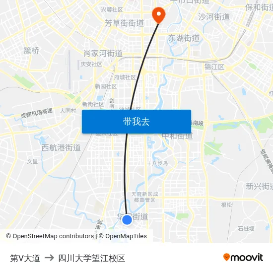 第V大道 to 四川大学望江校区 map