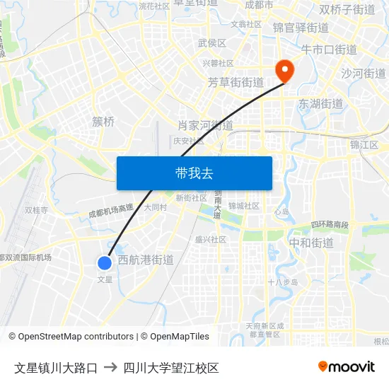 文星镇川大路口 to 四川大学望江校区 map