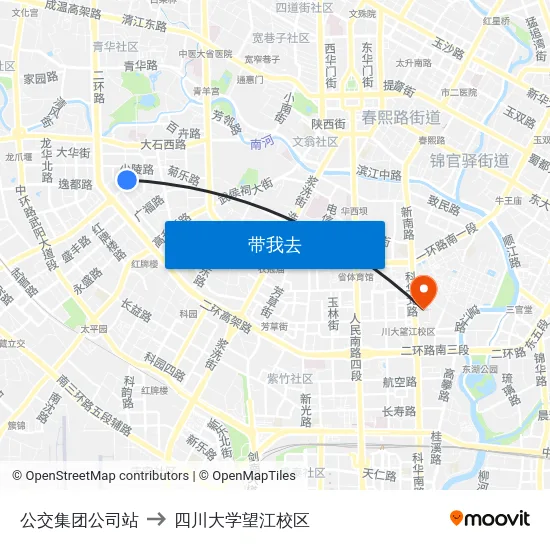公交集团公司站 to 四川大学望江校区 map