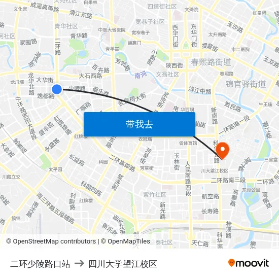 二环少陵路口站 to 四川大学望江校区 map