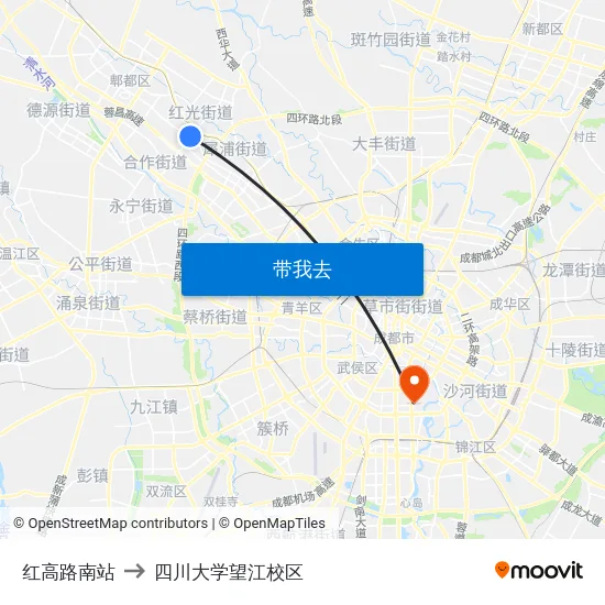 红高路南站 to 四川大学望江校区 map