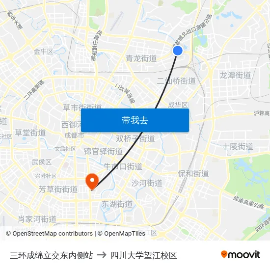 三环成绵立交东内侧站 to 四川大学望江校区 map