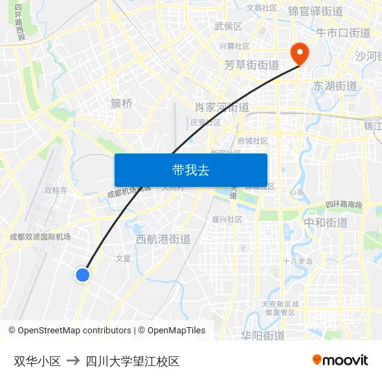 双华小区 to 四川大学望江校区 map