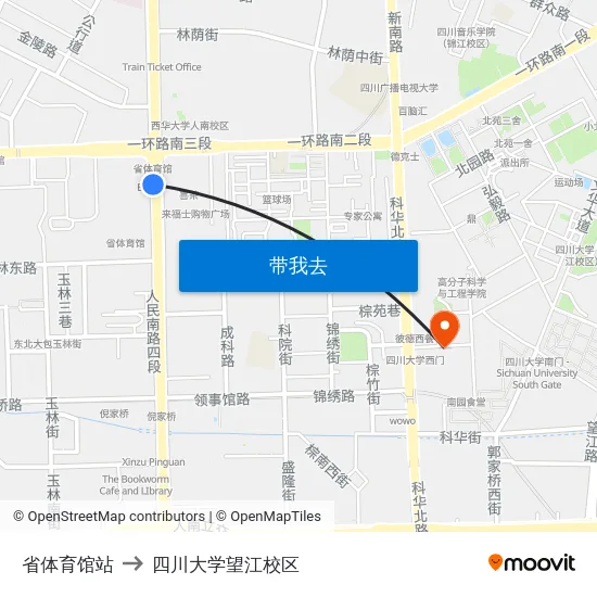 省体育馆站 to 四川大学望江校区 map