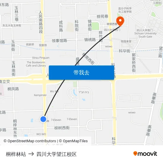 桐梓林站 to 四川大学望江校区 map