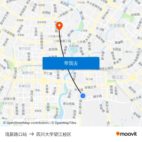 琉新路口站 to 四川大学望江校区 map