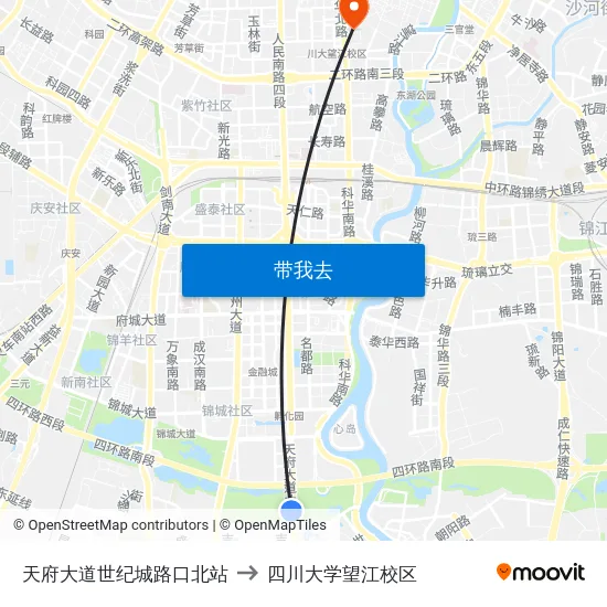 天府大道世纪城路口北站 to 四川大学望江校区 map