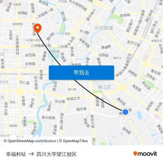 幸福村站 to 四川大学望江校区 map