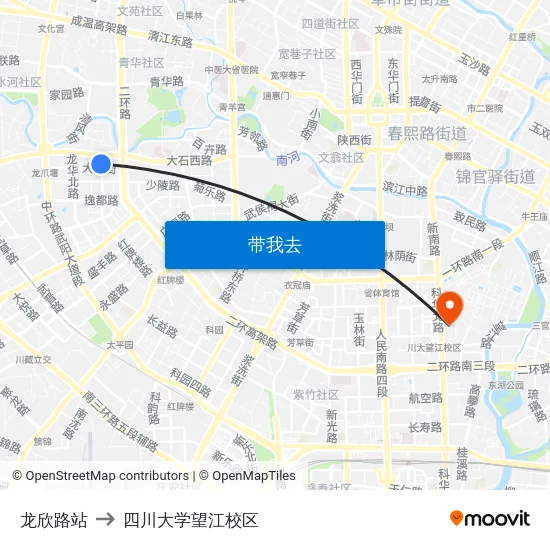 龙欣路站 to 四川大学望江校区 map
