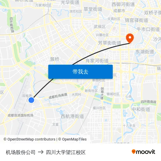 机场股份公司 to 四川大学望江校区 map