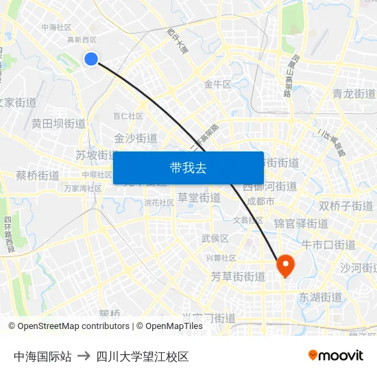 中海国际站 to 四川大学望江校区 map