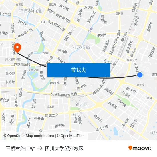 三桥村路口站 to 四川大学望江校区 map