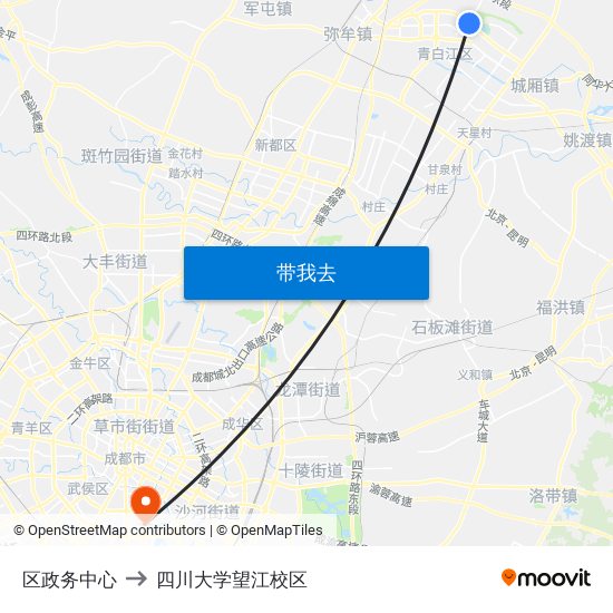 区政务中心 to 四川大学望江校区 map