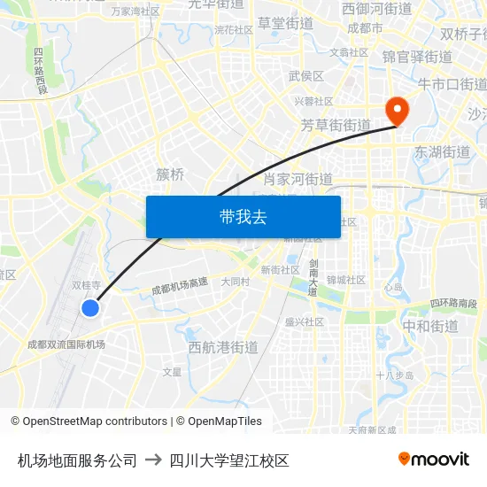 机场地面服务公司 to 四川大学望江校区 map