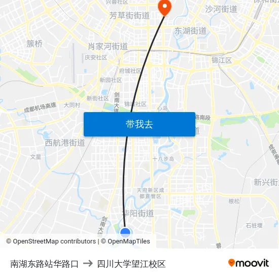 南湖东路站华路口 to 四川大学望江校区 map