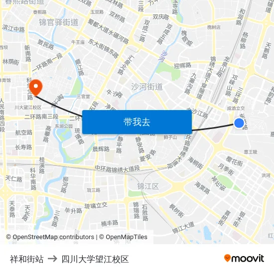 祥和街站 to 四川大学望江校区 map
