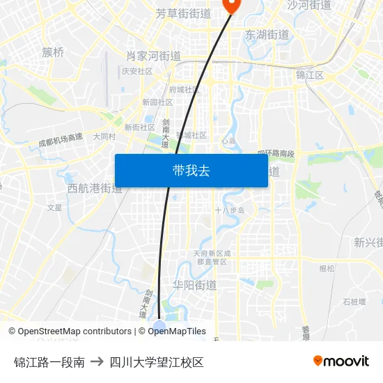锦江路一段南 to 四川大学望江校区 map