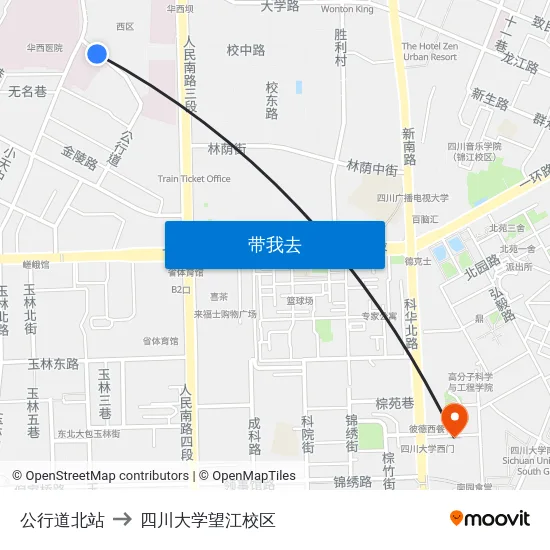 公行道北站 to 四川大学望江校区 map