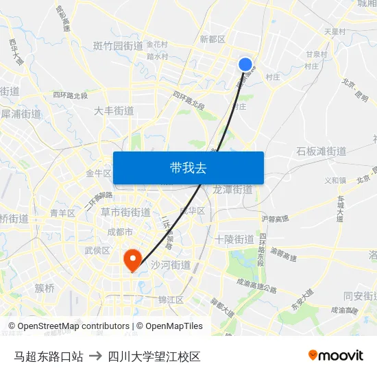马超东路口站 to 四川大学望江校区 map