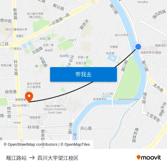 顺江路站 to 四川大学望江校区 map