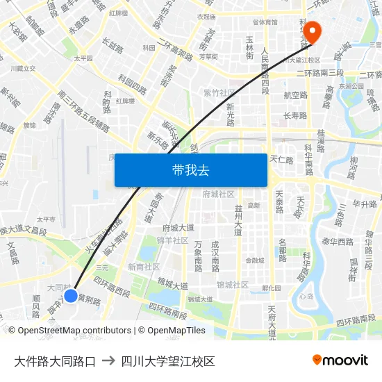大件路大同路口 to 四川大学望江校区 map