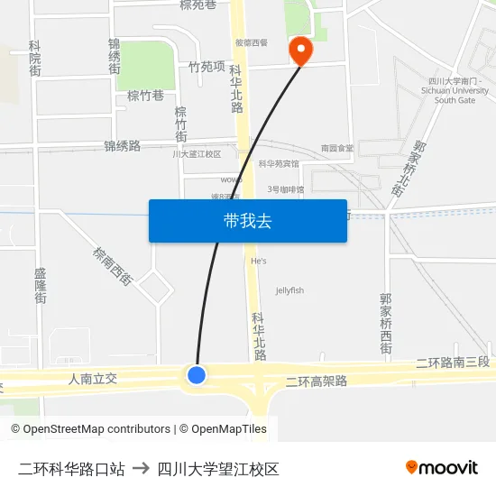 二环科华路口站 to 四川大学望江校区 map