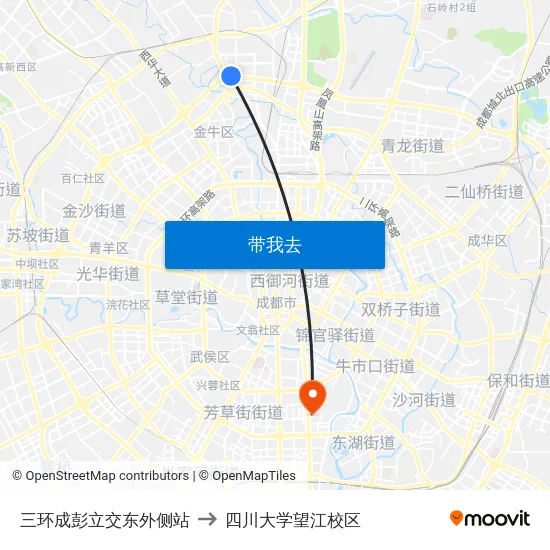 三环成彭立交东外侧站 to 四川大学望江校区 map