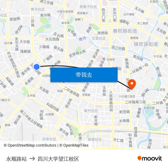 永顺路站 to 四川大学望江校区 map