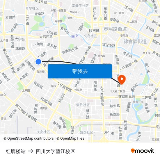 红牌楼站 to 四川大学望江校区 map