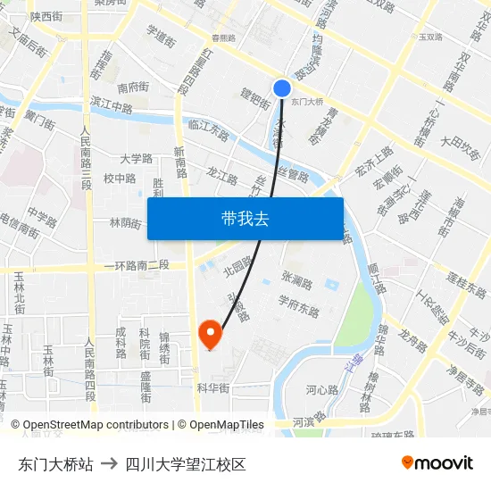 东门大桥站 to 四川大学望江校区 map