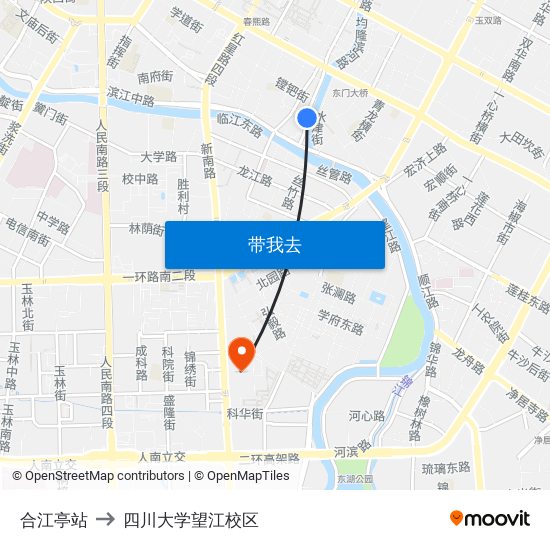 合江亭站 to 四川大学望江校区 map