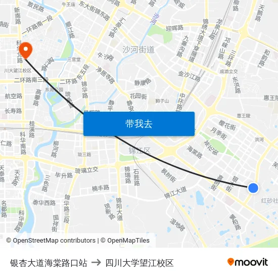 银杏大道海棠路口站 to 四川大学望江校区 map