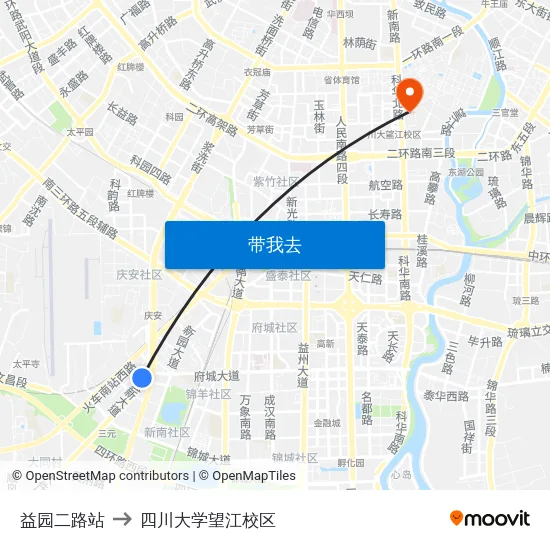 益园二路站 to 四川大学望江校区 map