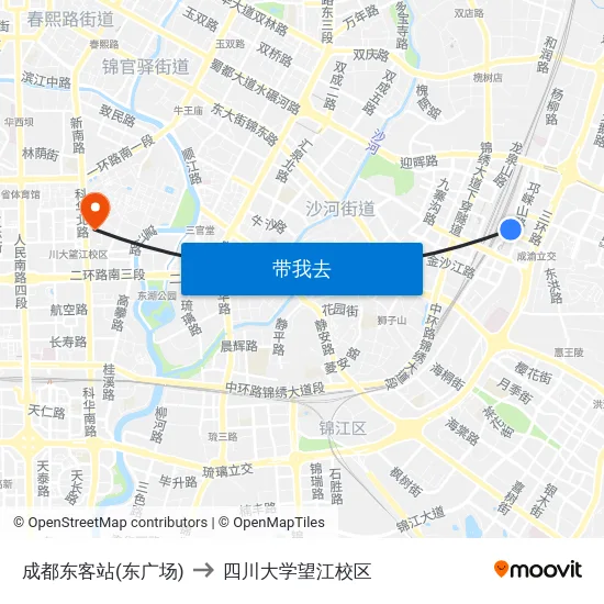 成都东客站(东广场) to 四川大学望江校区 map