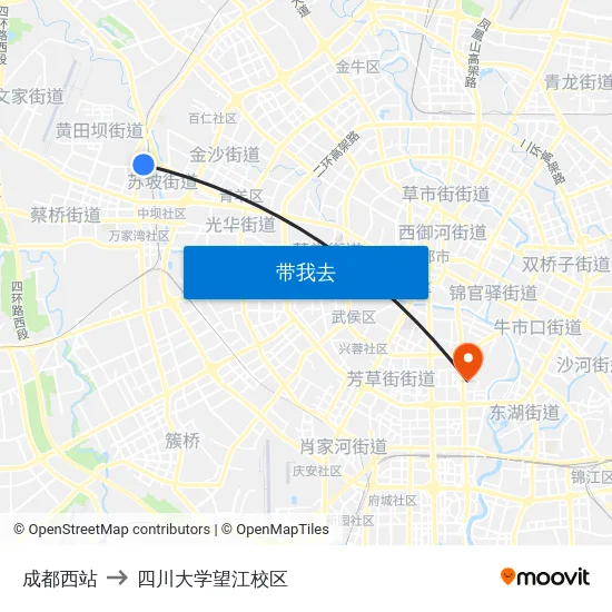 成都西站 to 四川大学望江校区 map