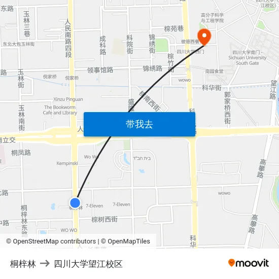 桐梓林 to 四川大学望江校区 map