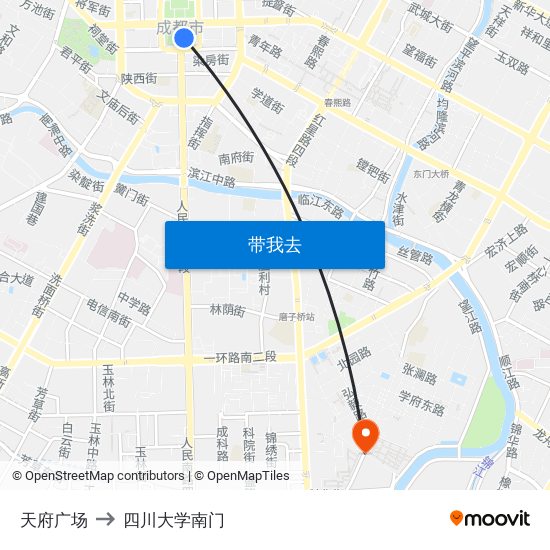 天府广场 to 四川大学南门 map