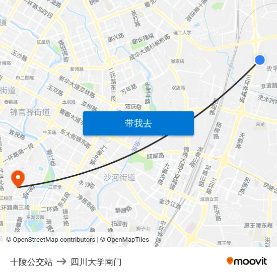 十陵公交站 to 四川大学南门 map