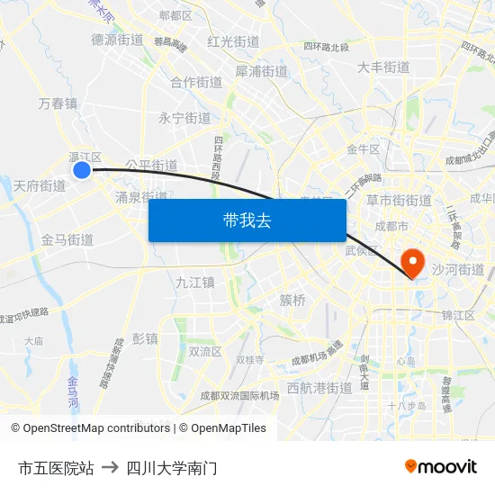 市五医院站 to 四川大学南门 map