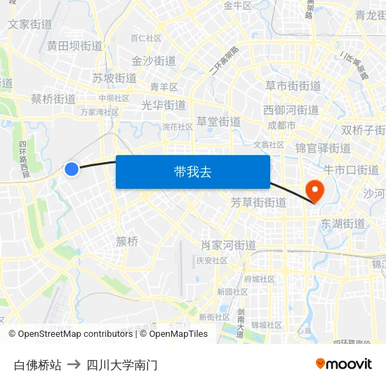 白佛桥站 to 四川大学南门 map
