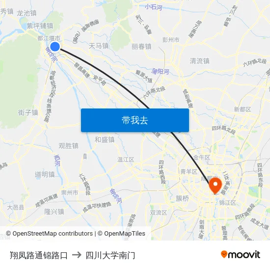 翔凤路通锦路口 to 四川大学南门 map