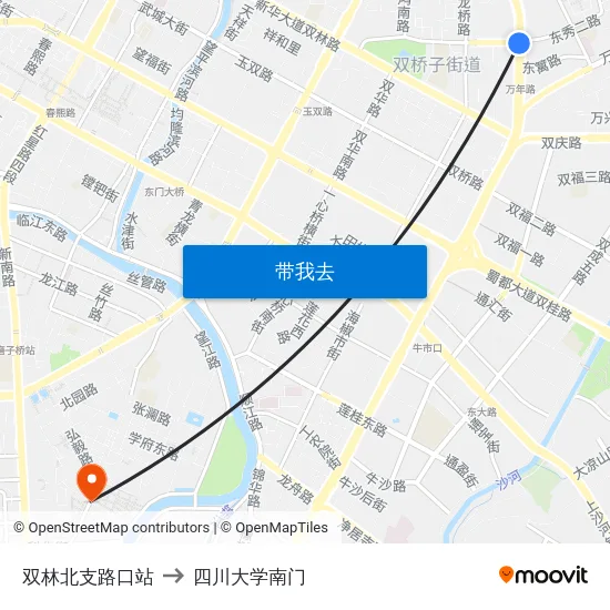 双林北支路口站 to 四川大学南门 map